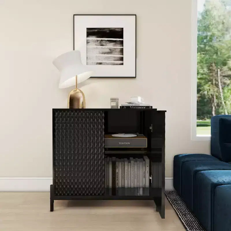 CLIHOME Armoire de rangement décorative en bois à 2 portes de 31,5 po avec 3 étagères réglables