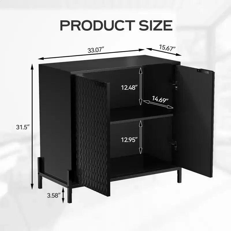 CLIHOME Armoire de rangement décorative en bois à 2 portes de 31,5 po avec 3 étagères réglables