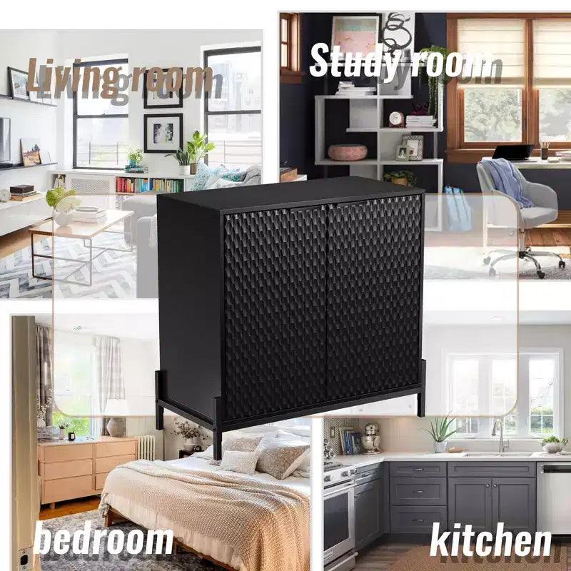 Meuble de rangement décoratif en bois à 2 portes avec 3 étagères réglables, 31,5 po