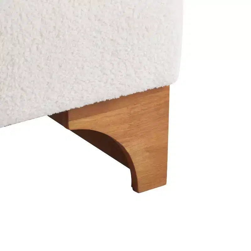 Fauteuil d'appoint avec dossier roulé et base en bois massif, revêtement en tissu bouclette