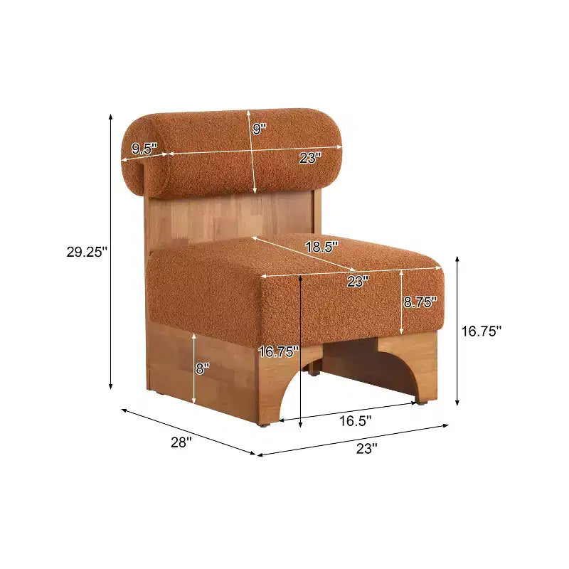Fauteuil d'appoint avec dossier roulé et base en bois massif, revêtement en tissu bouclette