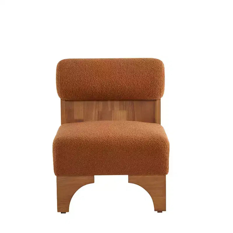 Fauteuil d'appoint avec dossier roulé et base en bois massif, revêtement en tissu bouclette