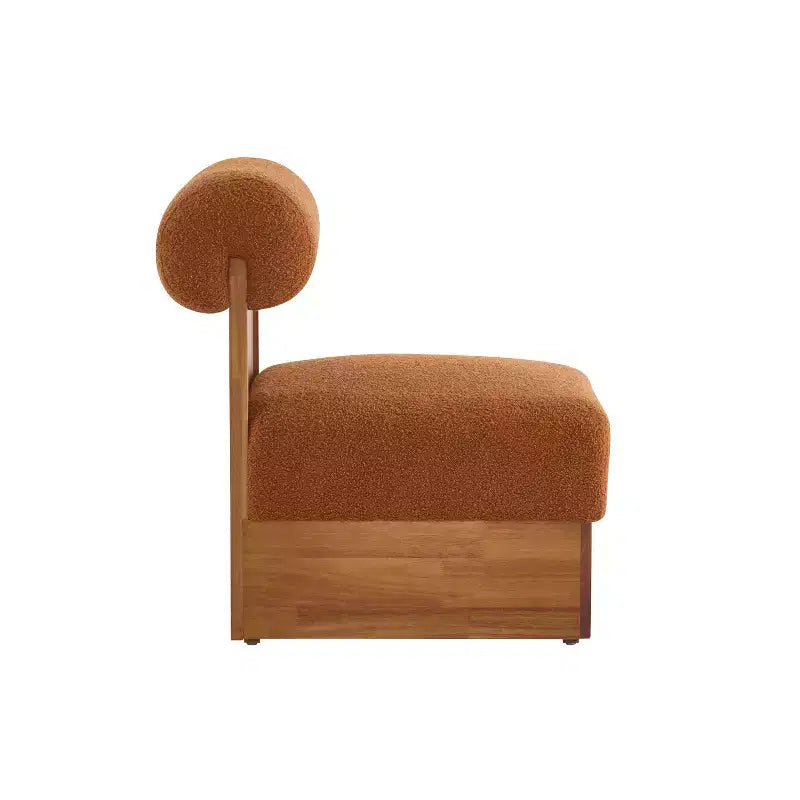 Fauteuil d'appoint avec dossier roulé et base en bois massif, revêtement en tissu bouclette