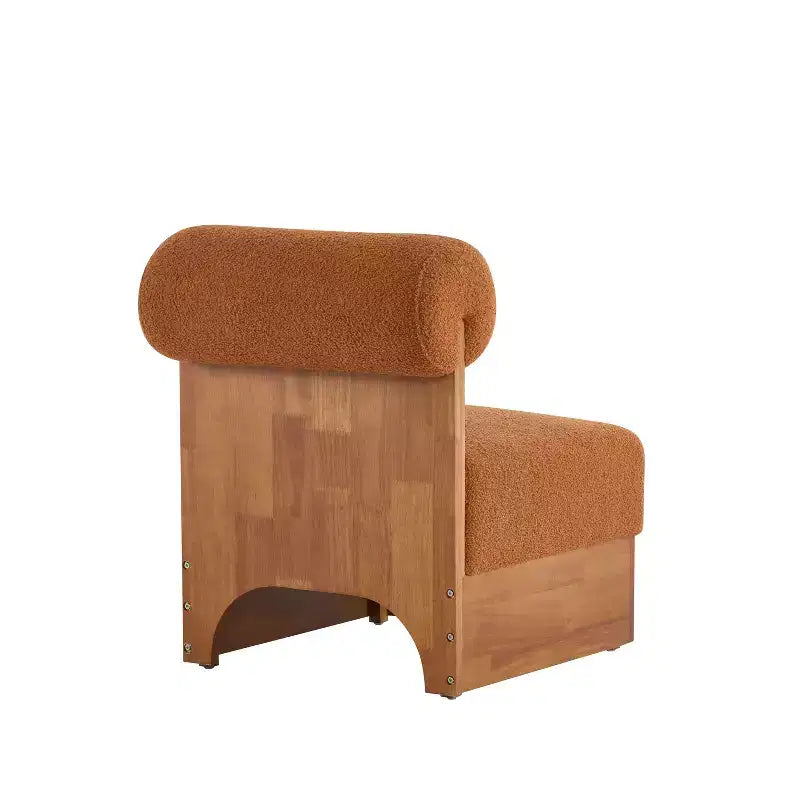 Fauteuil d'appoint avec dossier roulé et base en bois massif, revêtement en tissu bouclette