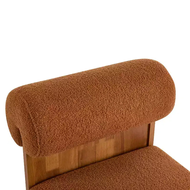 Fauteuil d'appoint avec dossier roulé et base en bois massif, revêtement en tissu bouclette