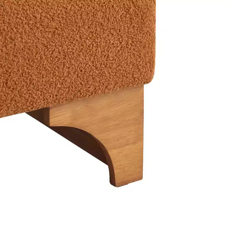 Fauteuil d'appoint avec dossier roulé et base en bois massif, revêtement en tissu bouclette