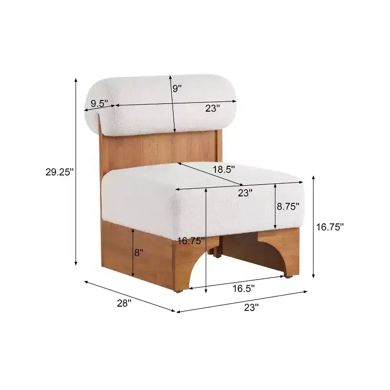 Fauteuil d'appoint Ho Casa avec dossier roulé et base en bois massif, revêtement en tissu bouclette
