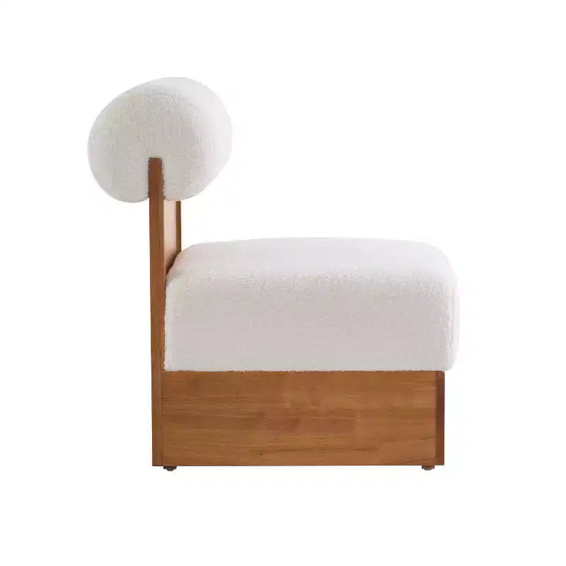 Fauteuil d'appoint Ho Casa avec dossier roulé et base en bois massif, revêtement en tissu bouclette