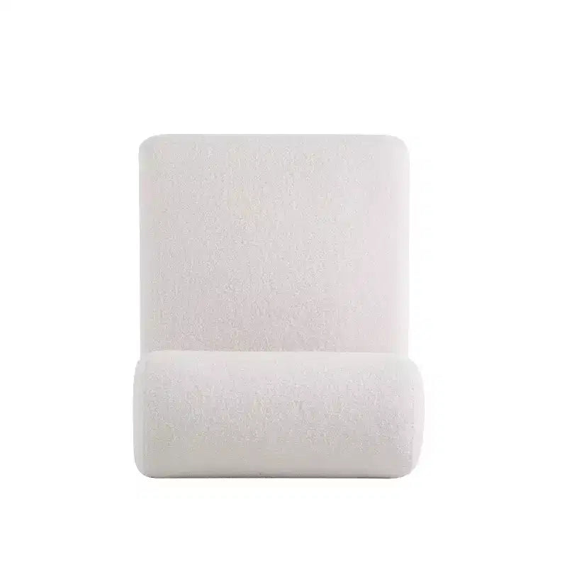 Fauteuil d'appoint avec dossier roulé et base en bois massif, revêtement en tissu bouclette