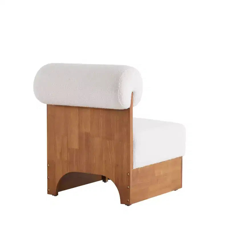 Fauteuil d'appoint avec dossier roulé et base en bois massif, revêtement en tissu bouclette
