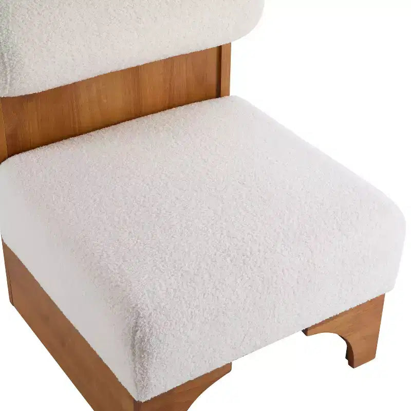 Fauteuil d'appoint avec dossier roulé et base en bois massif, revêtement en tissu bouclette