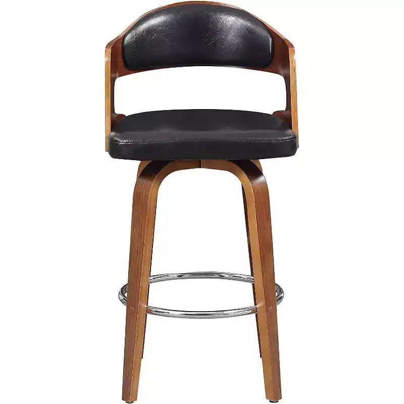 Tabourets de bar Okak 27 pouces (lot de 1), tabourets de bar pivotants de style Mid-Century avec revêtement en similicuir et structure en bois, chaises de bar avec accents cuivrés pour cuisine
