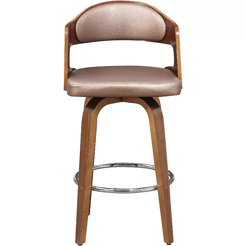 Tabourets de comptoir 27 pouces 1 pièce, tabourets de bar pivotants de style Mid-Century avec revêtement en similicuir et cadre en bois, chaises de bar à accent cuivre pour cuisine