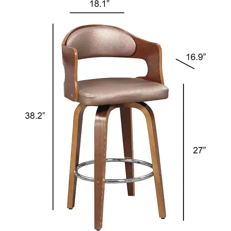 Tabourets de comptoir 27 pouces 1 pièce, tabourets de bar pivotants de style Mid-Century avec revêtement en similicuir et cadre en bois, chaises de bar à accent cuivre pour cuisine