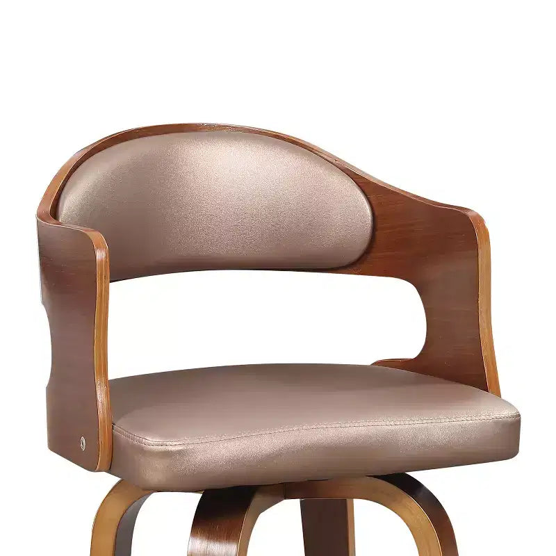 Tabourets de comptoir 27 pouces 1 pièce, tabourets de bar pivotants de style Mid-Century avec revêtement en similicuir et cadre en bois, chaises de bar à accent cuivre pour cuisine