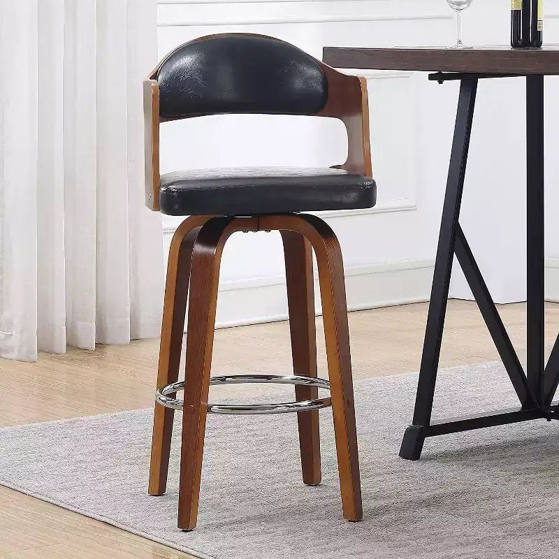 Tabourets de comptoir 27 pouces 1 pièce, tabourets de bar pivotants de style Mid-Century avec revêtement en similicuir et cadre en bois, chaises de bar à accent cuivre pour cuisine