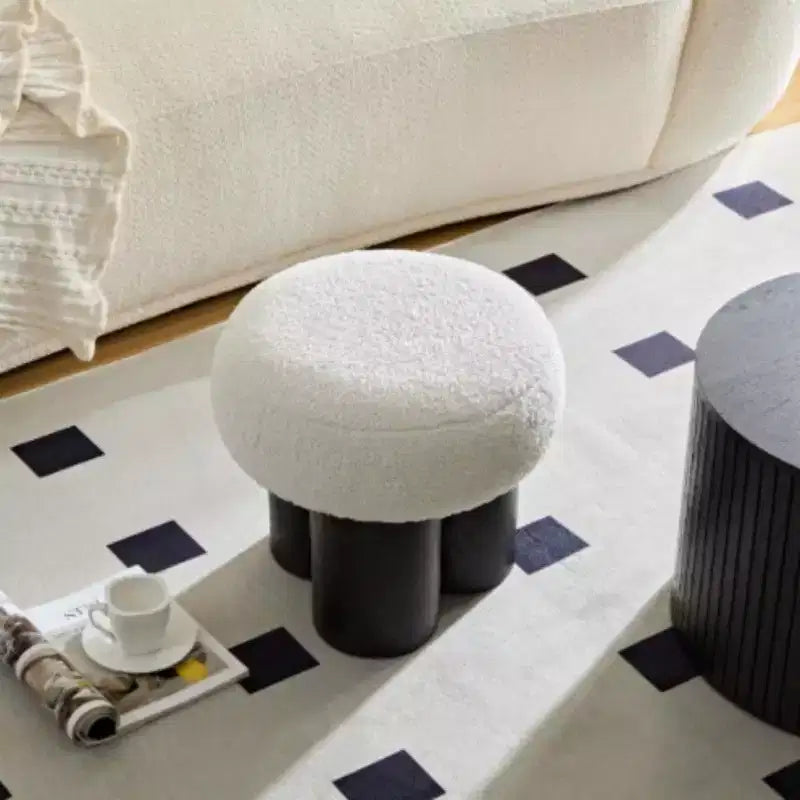 Tabouret Champignon, Pouf en Peluche avec Pieds Imitation Bois, Tabouret d'Appoint en Forme de Baril de 43 cm pour Salon, Entrée