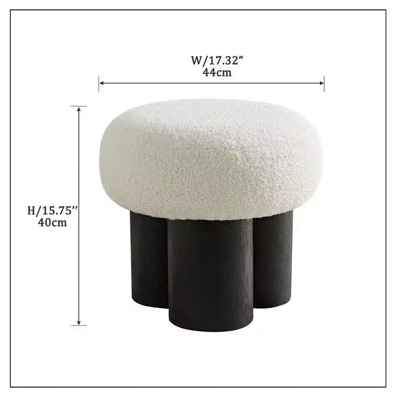 Tabouret Champignon, Pouf en Peluche avec Pieds Imitation Bois, Tabouret d'Appoint en Forme de Baril de 43 cm pour Salon, Entrée