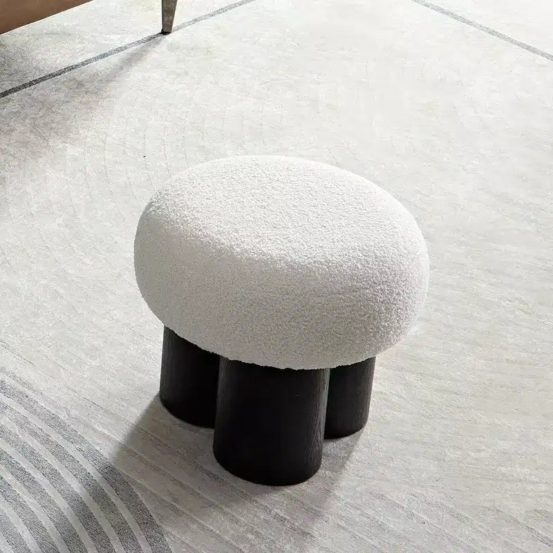 Tabouret Champignon, Pouf en Peluche avec Pieds Imitation Bois, Tabouret d'Appoint en Forme de Baril de 43 cm pour Salon, Entrée