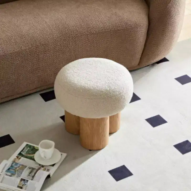 TUYOHW Tabouret champignon, pouf en peluche avec pieds aspect bois, tabouret d'appoint en forme de tonneau de 43 cm pour salon ou entrée.