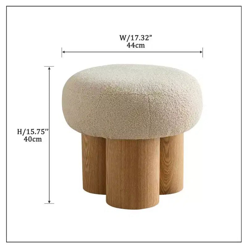 TUYOHW Tabouret champignon, pouf en peluche avec pieds aspect bois, tabouret d'appoint en forme de tonneau de 43 cm pour salon ou entrée.