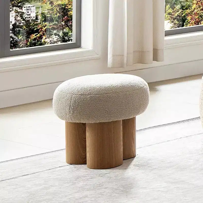 Tabouret Champignon, Pouf en Peluche avec Pieds Imitation Bois, Tabouret d'Appoint en Forme de Baril de 43 cm pour Salon, Entrée