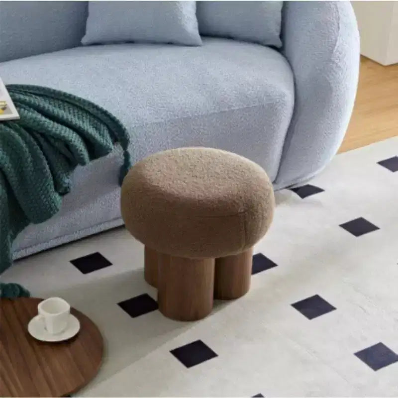 Tabouret Champignon, Pouf en Peluche avec Pieds Imitation Bois, Tabouret d'Appoint en Forme de Baril de 43 cm pour Salon, Entrée