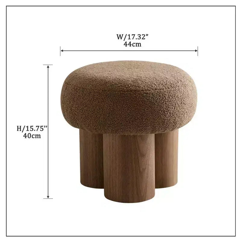Tabouret Champignon, Pouf en Peluche avec Pieds Imitation Bois, Tabouret d'Appoint en Forme de Baril de 43 cm pour Salon, Entrée