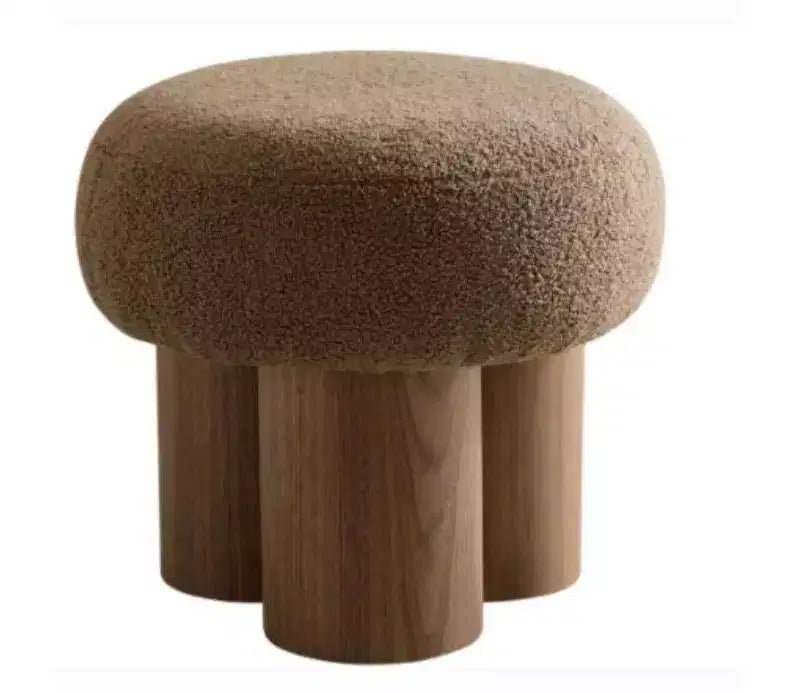 Tabouret Champignon, Pouf en Peluche avec Pieds Imitation Bois, Tabouret d'Appoint en Forme de Baril de 43 cm pour Salon, Entrée