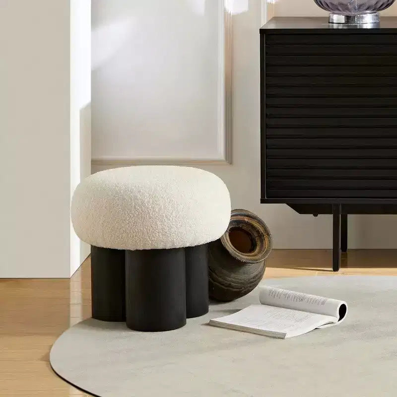 TUYOHW Tabouret champignon, pouf en peluche avec pieds aspect bois, tabouret d'appoint en forme de tonneau de 43 cm pour salon ou entrée.