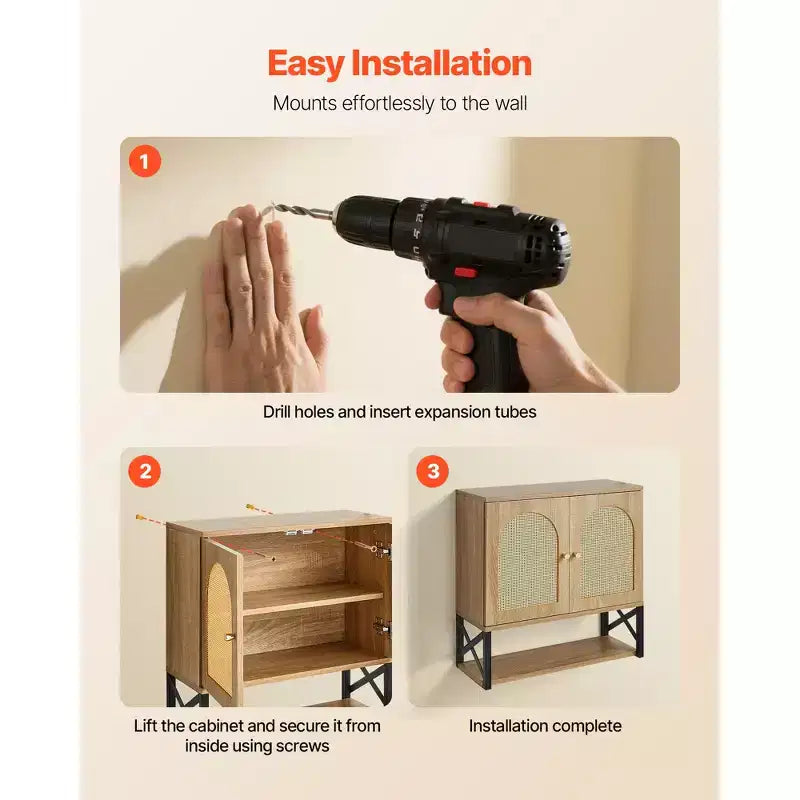 Armoire murale de salle de bain, avec 2 portes et étagère réglable, meuble de rangement mural pour toilettes, avec étagères et compartiment ouvert, marron