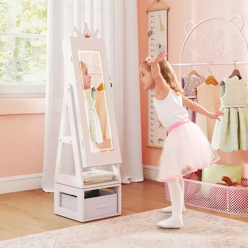 Costway Armoire à bijoux pivotante pour enfants avec grand miroir pleine longueur et miroir intégré