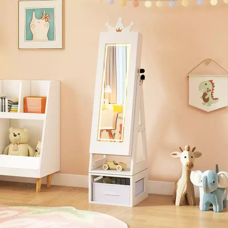 Costway Armoire à bijoux pivotante pour enfants avec grand miroir pleine longueur et miroir intégré