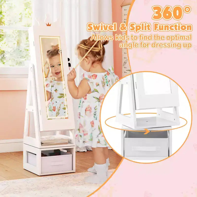 Costway Armoire à bijoux pivotante pour enfants avec grand miroir pleine longueur et miroir intégré