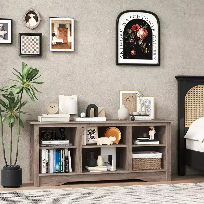 Meuble TV/multimédia de 58 po avec 3 tablettes réglables pour téléviseur 65 po, gris