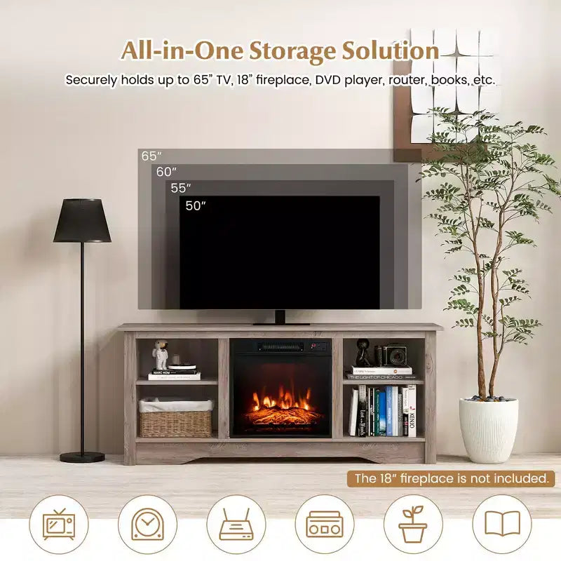 Meuble TV Costway 58" avec 3 étagères réglables pour TV 65" Gris