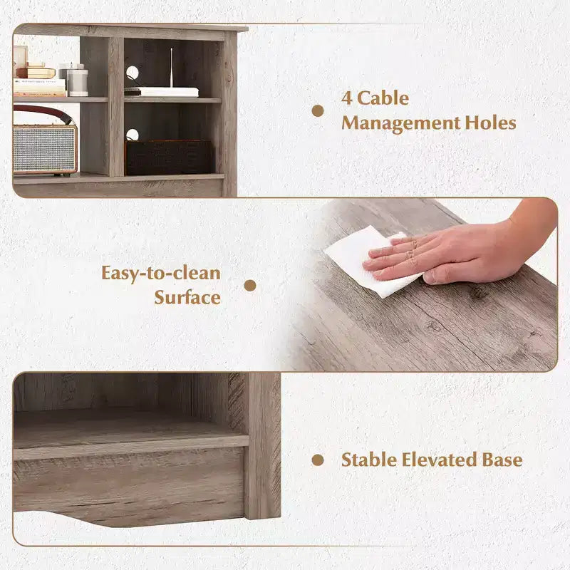 Meuble TV/multimédia de 58 po avec 3 tablettes réglables pour téléviseur 65 po, gris