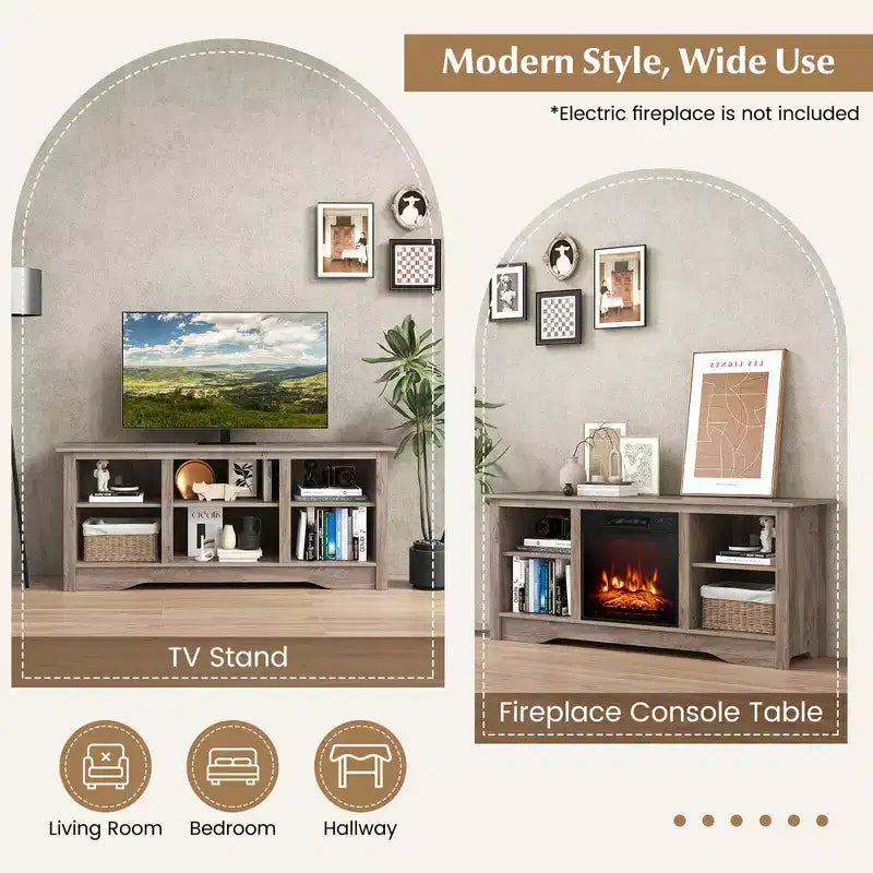 Meuble TV/multimédia de 58 po avec 3 tablettes réglables pour téléviseur 65 po, gris