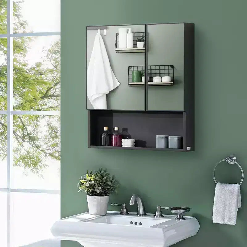 Armoire à pharmacie murale, armoire de toilette avec portes doubles et étagères de rangement