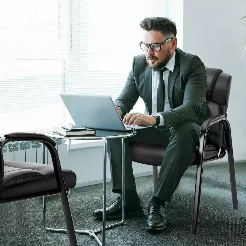 Chaise de réception TUYOHW sans roulettes, chaise d'invité classique en cuir PU avec pieds en métal, chaise de bureau robuste capacité 113 kg