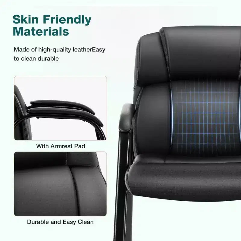 Fauteuil de réception sans roulettes, chaise d'invité classique en cuir PU avec pieds en métal, chaise de bureau robuste capacité 250 LB