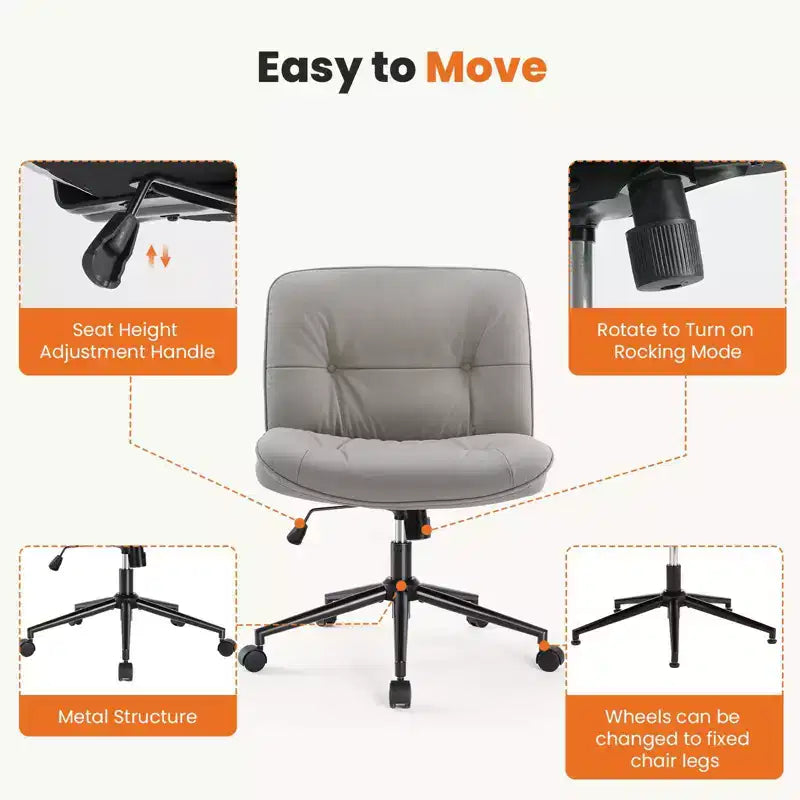 Chaise de bureau pivotante en cuir à roulettes, avec hauteur et support lombaire réglables, sans accoudoirs, pour le gaming ou le bureau