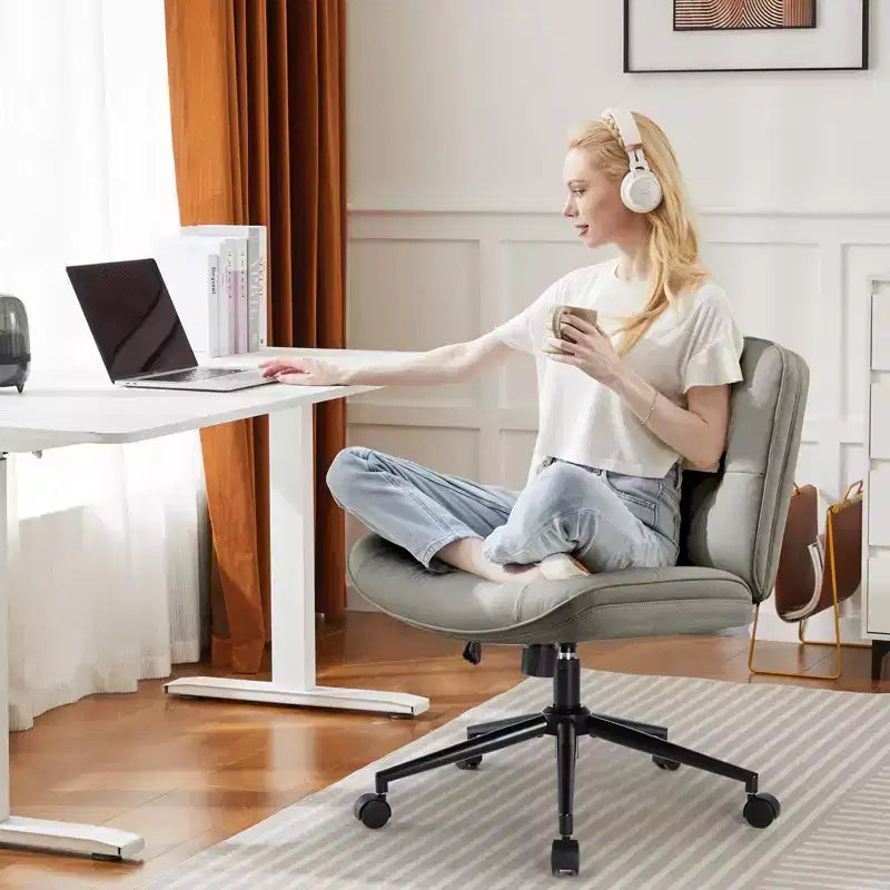 Chaise de bureau pivotante en cuir à roulettes, avec hauteur et support lombaire réglables, sans accoudoirs, pour le gaming ou le bureau