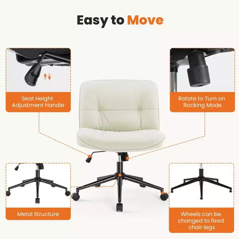 Chaise de bureau pivotante en cuir à roulettes, avec hauteur et support lombaire réglables, sans accoudoirs, pour le gaming ou le bureau