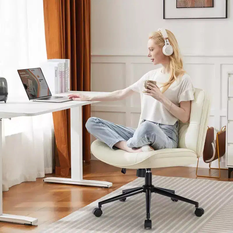 Chaise de bureau pivotante en cuir à roulettes, avec hauteur et support lombaire réglables, sans accoudoirs, pour le gaming ou le bureau