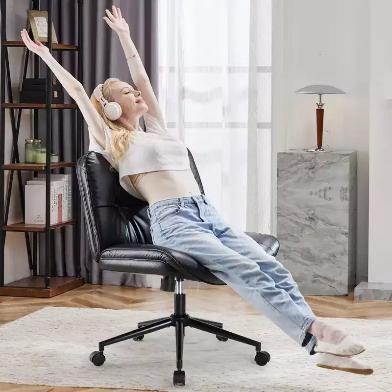 Chaise de bureau pivotante en cuir à roulettes, avec hauteur et support lombaire réglables, sans accoudoirs, pour le gaming ou le bureau