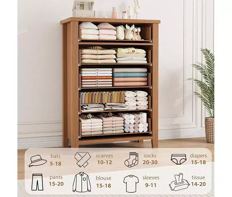 Commode à 5 tiroirs pour chambre à coucher, commode marron à 5 tiroirs avec élégant design en V, organisateur de commode en bois pour salon, chambre d'enfant