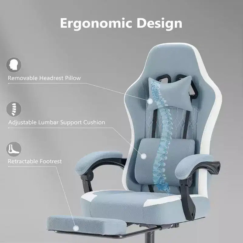 Chaise de bureau ergonomique avec siège à ressorts ensachés, chaise de jeu de 136 kg avec coussin lombaire réglable et repose-pieds pour adulte, étudiant