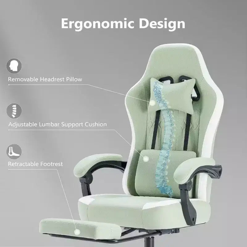 Chaise de bureau ergonomique avec siège à ressorts ensachés, chaise de jeu de 136 kg avec coussin lombaire réglable et repose-pieds pour adulte, étudiant