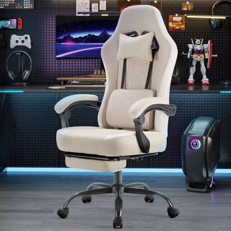 Chaise de bureau ergonomique avec siège à ressorts ensachés, chaise de jeu de 136 kg avec coussin lombaire réglable et repose-pieds pour adulte, étudiant